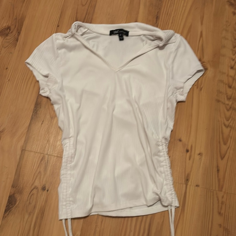 White ymi scrunch collared short sleeve shirt